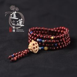 仙源正宗小叶紫檀佛珠手串 6mm108颗女款手链 莲蓬吊坠创意木料