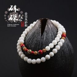 仙源 天然白砗磲手链 8mm54颗半玉化金箔朱砂男女款手串水晶饰品