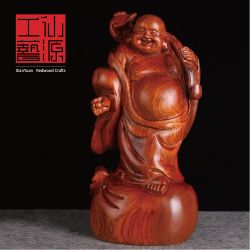 仙源 非洲花梨 送宝佛如意弥勒佛像 家居木雕红木工艺品 招财摆件