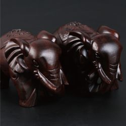 仙源 非洲黑檀木吉祥如意大象摆件 木质装饰品木雕工艺品红木家居